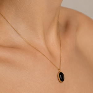 Black Onyx Pendant with Gold Chain