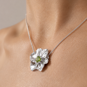 Silver Peridot Flower Necklace